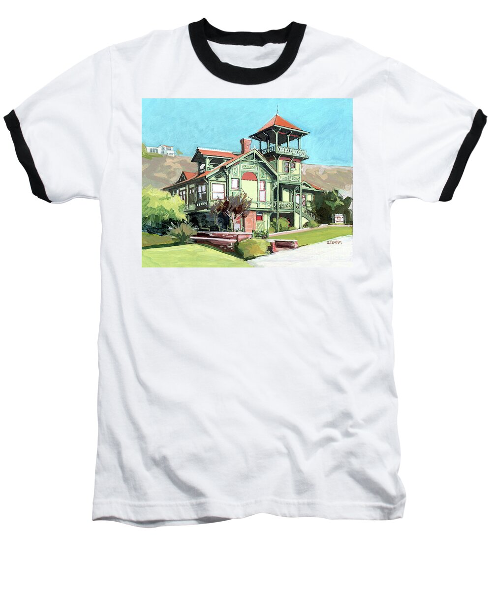Victorian Baseball T-Shirt featuring the painting Sherman-Gilbert House Heritage Park Old Town San Diego California by Paul Strahm