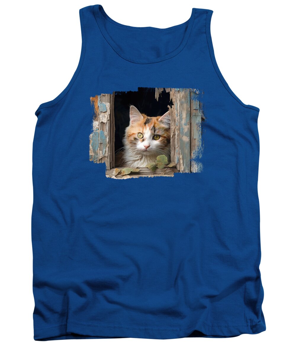 Calico Tank Top featuring the digital art Calico Cat at Window 01 by Elisabeth Lucas