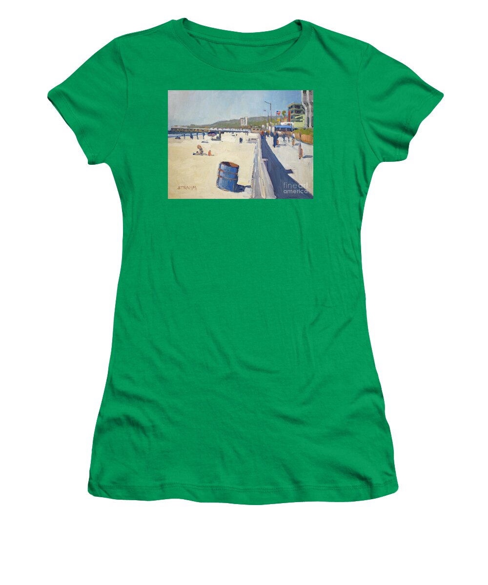 Crystal Pier Women's T-Shirt featuring the painting Pier View - Pacfic Beach, San Diego, California by Paul Strahm