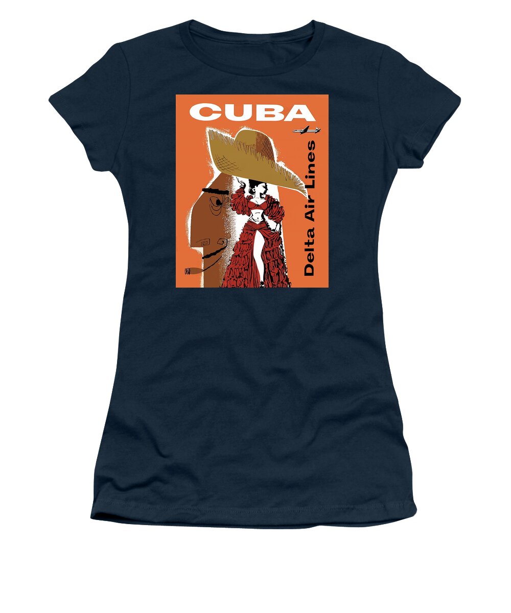 Poster Women's T-Shirt featuring the photograph Cuba Dancer Delta Air Lines Vintage Travel Poster by Carlos Diaz