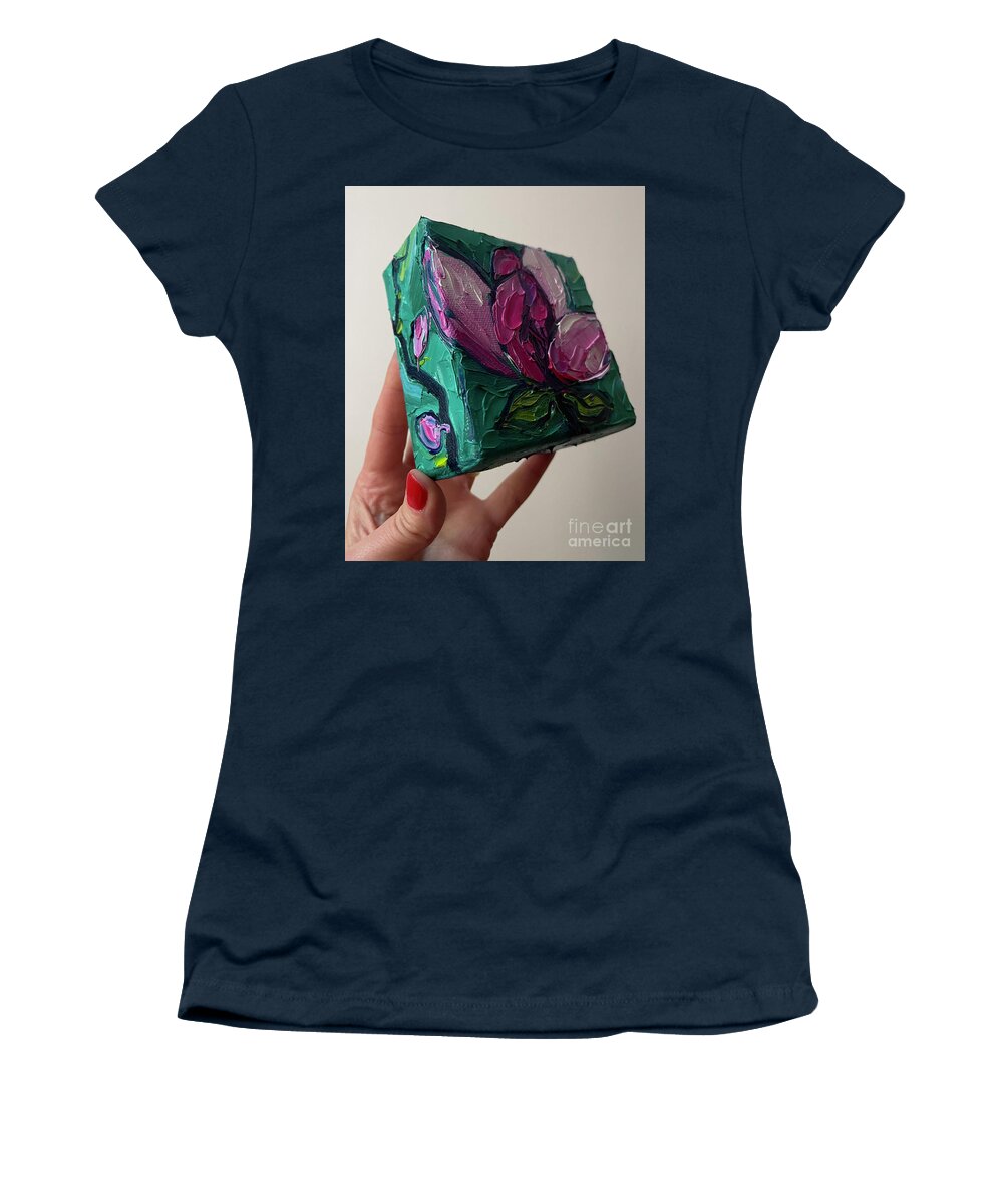 Mini Magnolia Women's T-Shirt featuring the painting MINI MAGNOLIA - 3D canvas painted edges view 2 by Mona Edulesco