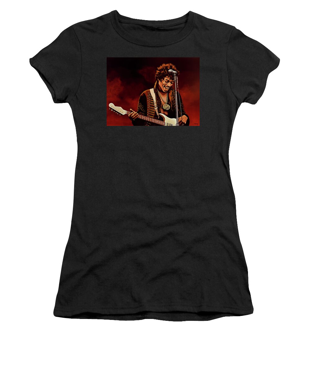 Jimi Hendrix Women's T-Shirt featuring the painting Jimi Hendrix Painting by Paul Meijering