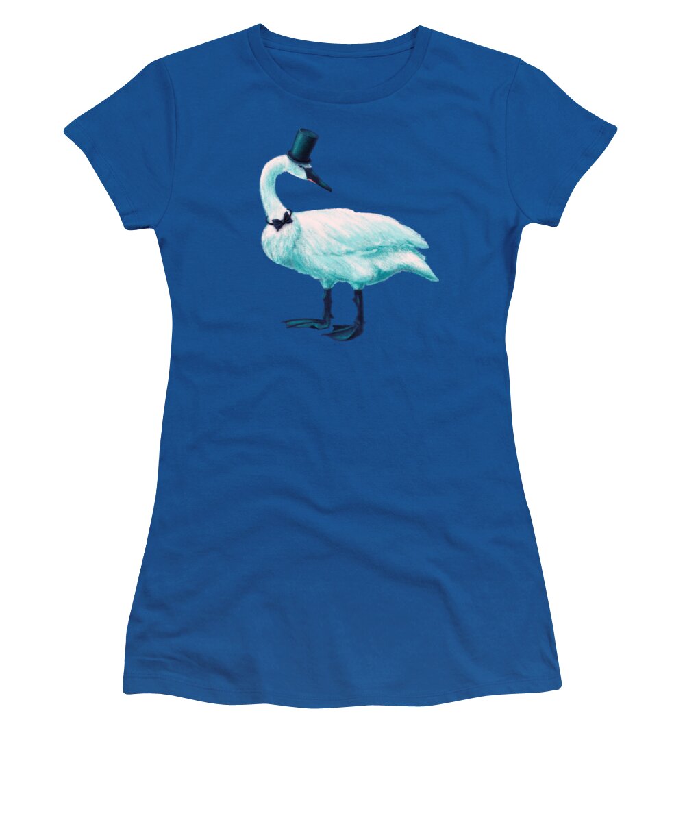 Swan Women's T-Shirt featuring the digital art Funny Swan With Bowtie And Top Hat by Boriana Giormova