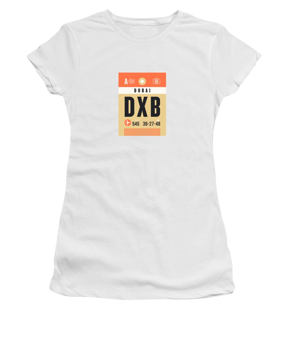 Airline Women's T-Shirt featuring the digital art Luggage Tag A - DXB Dubai UAE by Organic Synthesis