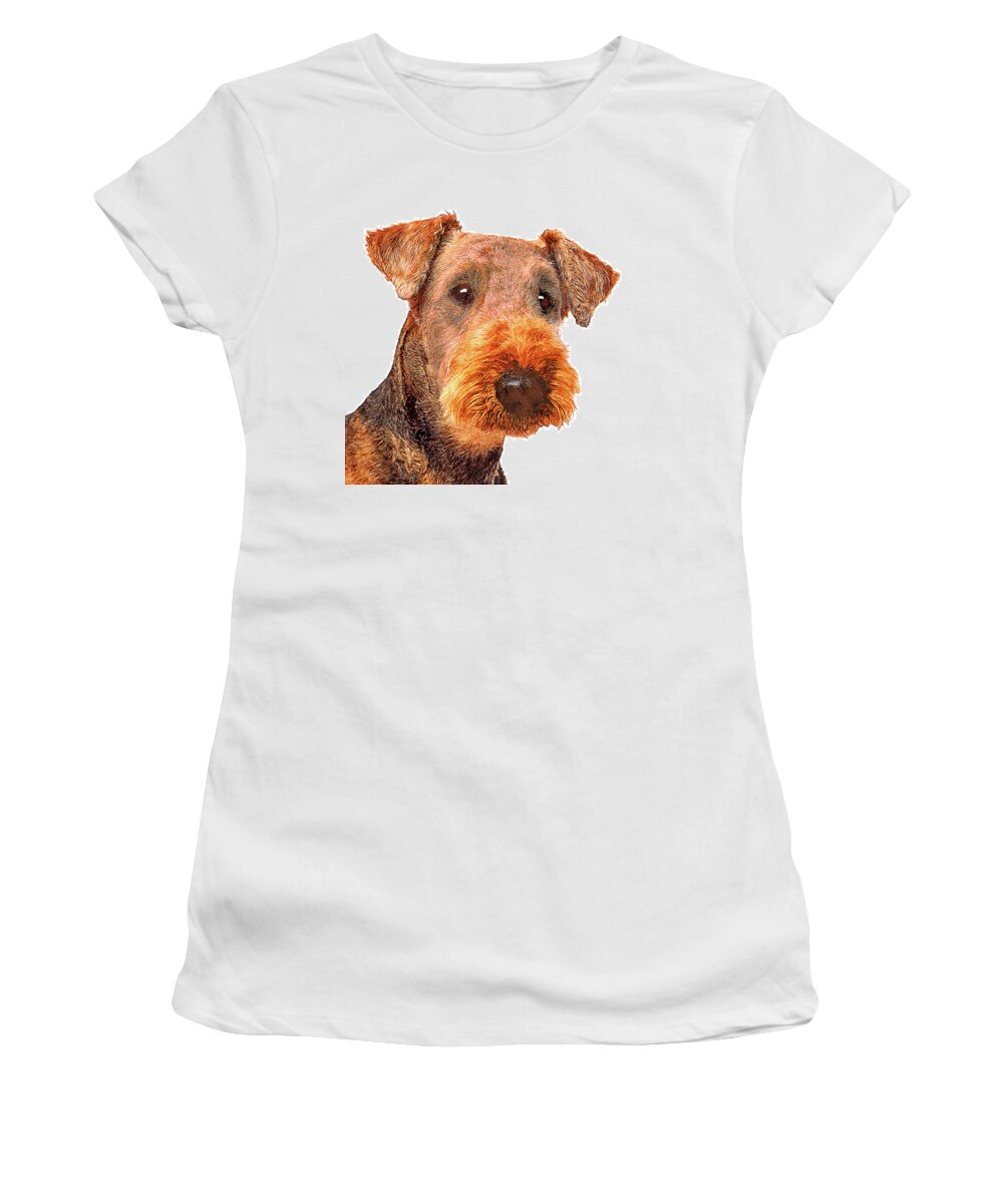 Airedale Women's T-Shirt featuring the painting Totally Adorable, Airedale Terrier Dog by Custom Pet Portrait Art Studio