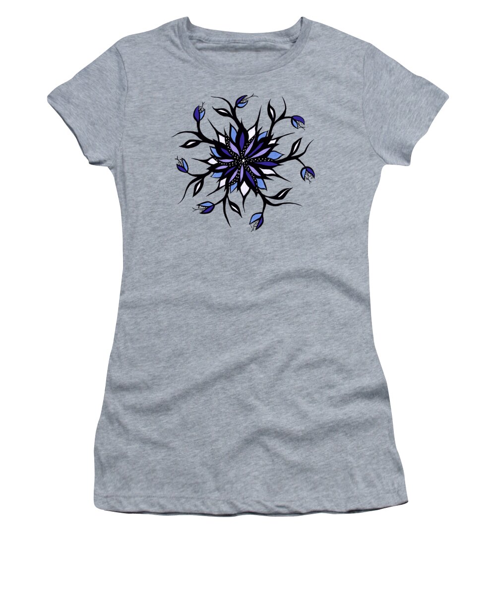 Floral Women's T-Shirt featuring the digital art Gothic Floral Mandala Monsters And Teeth #2 by Boriana Giormova