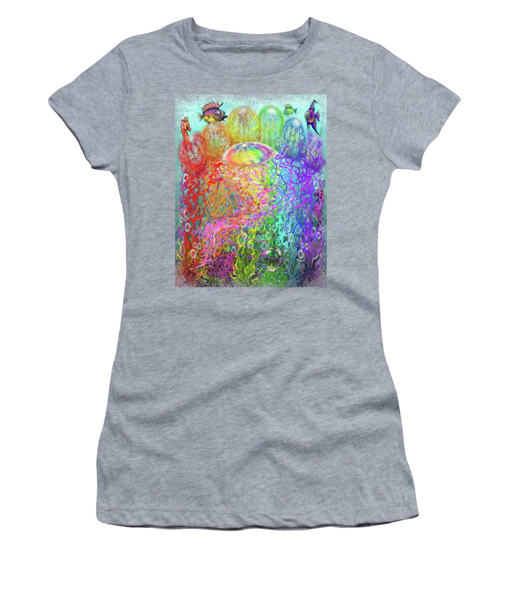 Rainbow Women's T-Shirt featuring the digital art Rainbow Jellyfishes by Kevin Middleton