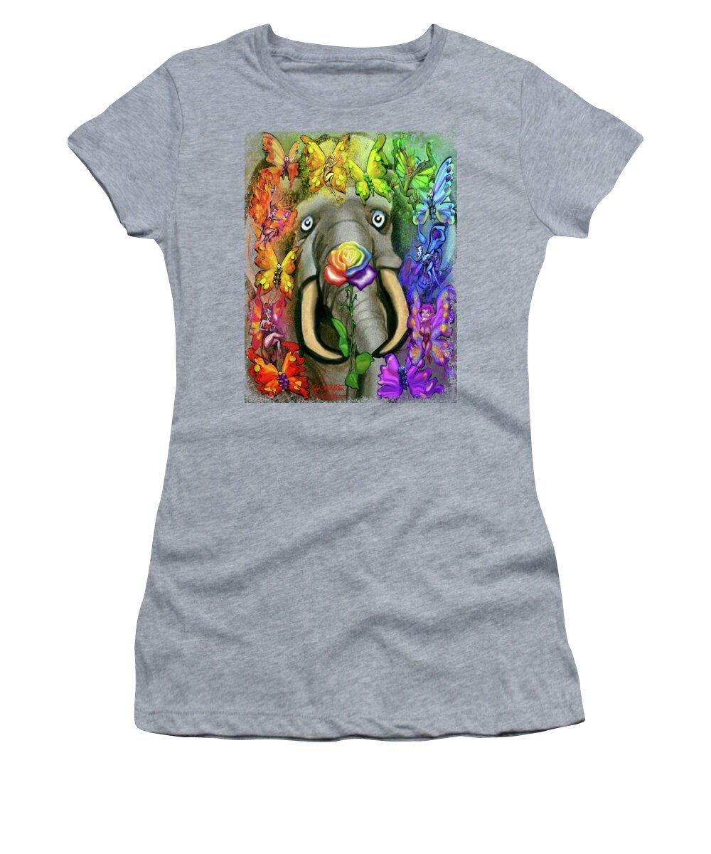 Rainbow Women's T-Shirt featuring the digital art Rainbow Rose with Pixies by Kevin Middleton