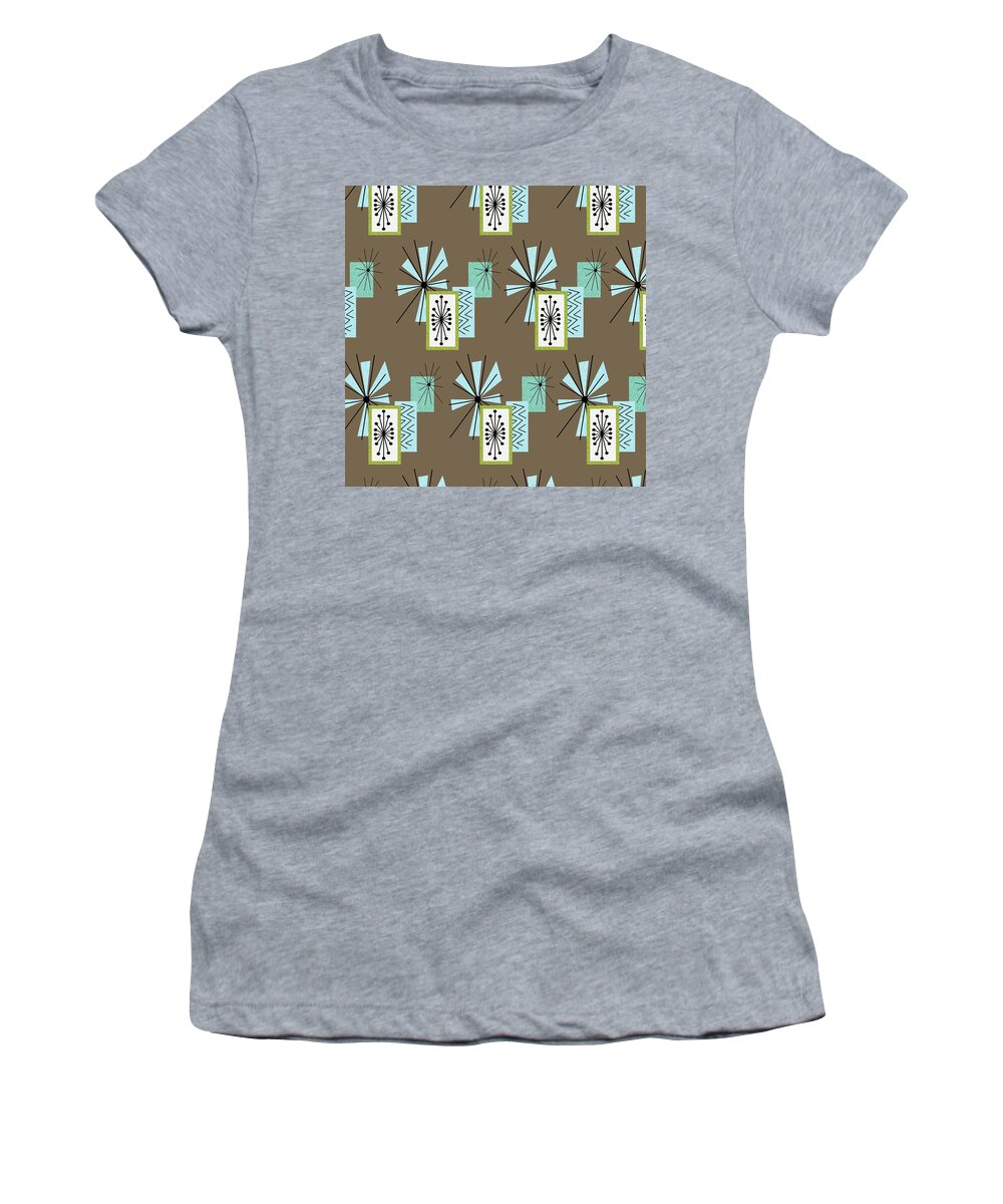 Mid Century Fabric Women's T-Shirt featuring the digital art Retro Fabric Temporama 2 by Donna Mibus