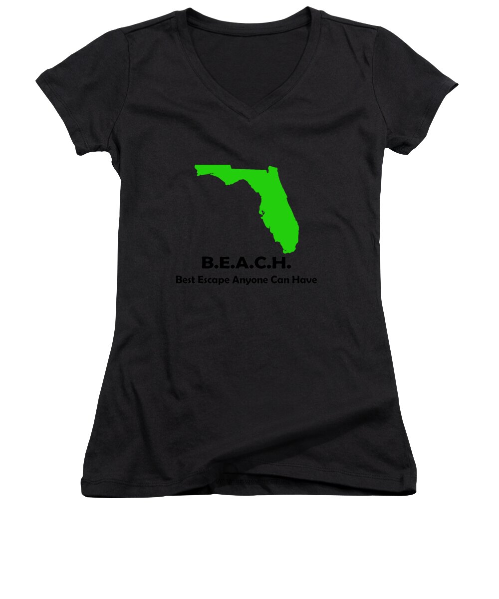 Florida Women's V-Neck featuring the digital art FLA BEACH Best Escape Anyone Can Have by Jacob Zelazny