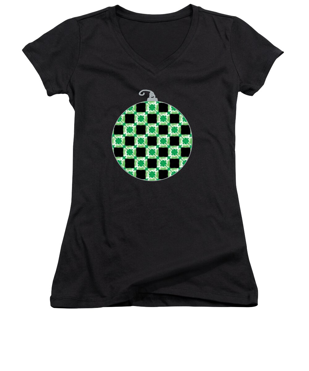 Christmas Women's V-Neck featuring the digital art Green and Silver Christmas Ornament by Marianne Campolongo