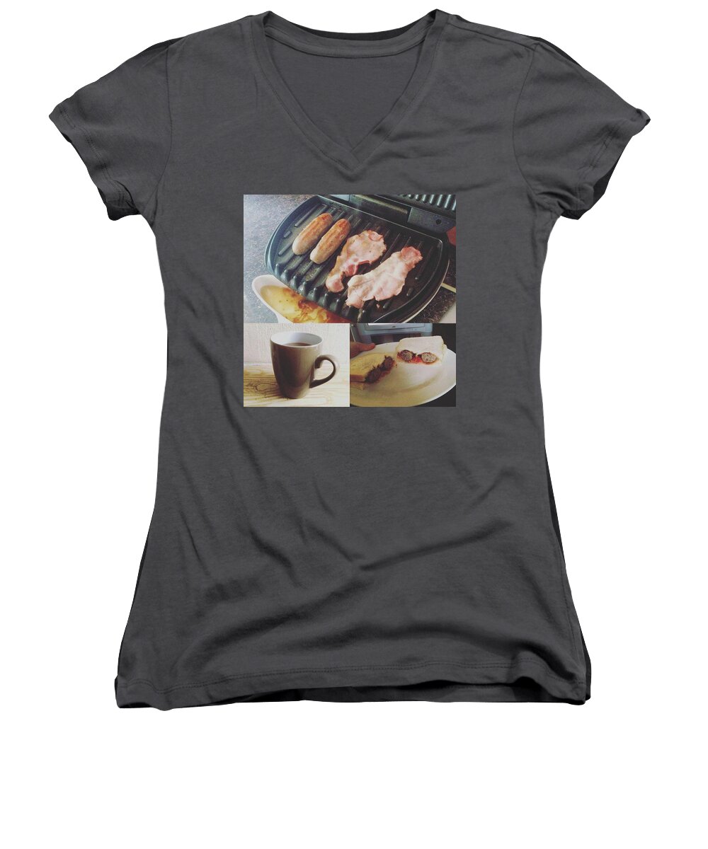 Tomatosauce Women's V-Neck featuring the photograph Best Way To Start The Morning!! Sausage by Michael Comerford