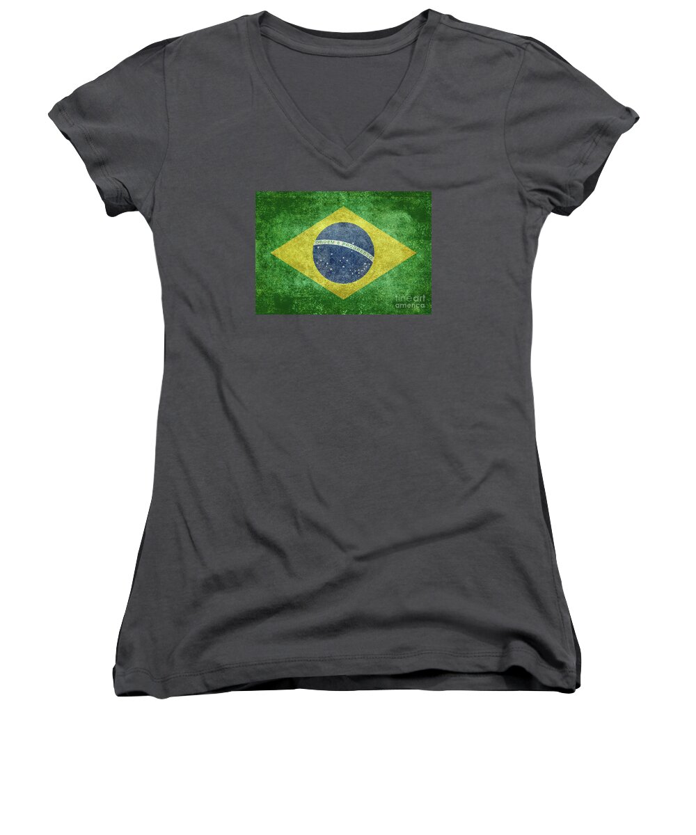 Brazil Women's V-Neck featuring the digital art Brazilian Flag of Brazil by Sterling Gold
