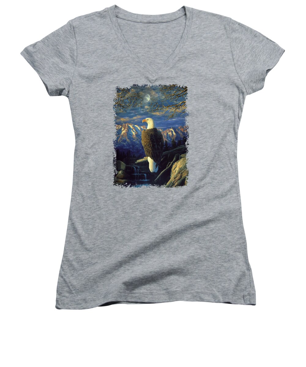 Bird Women's V-Neck featuring the painting Morning Quest by Crista Forest