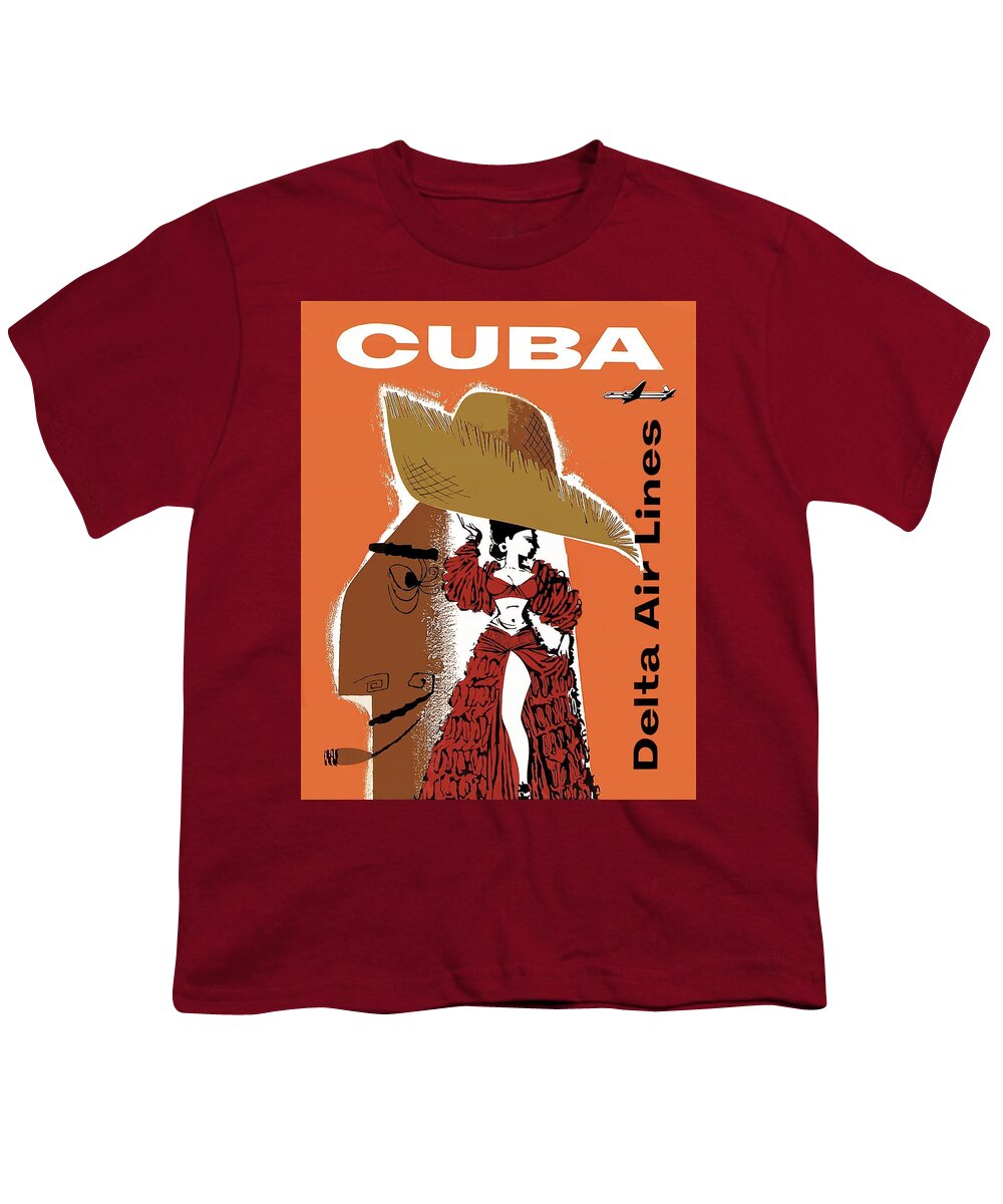 Poster Youth T-Shirt featuring the photograph Cuba Dancer Delta Air Lines Vintage Travel Poster by Carlos Diaz