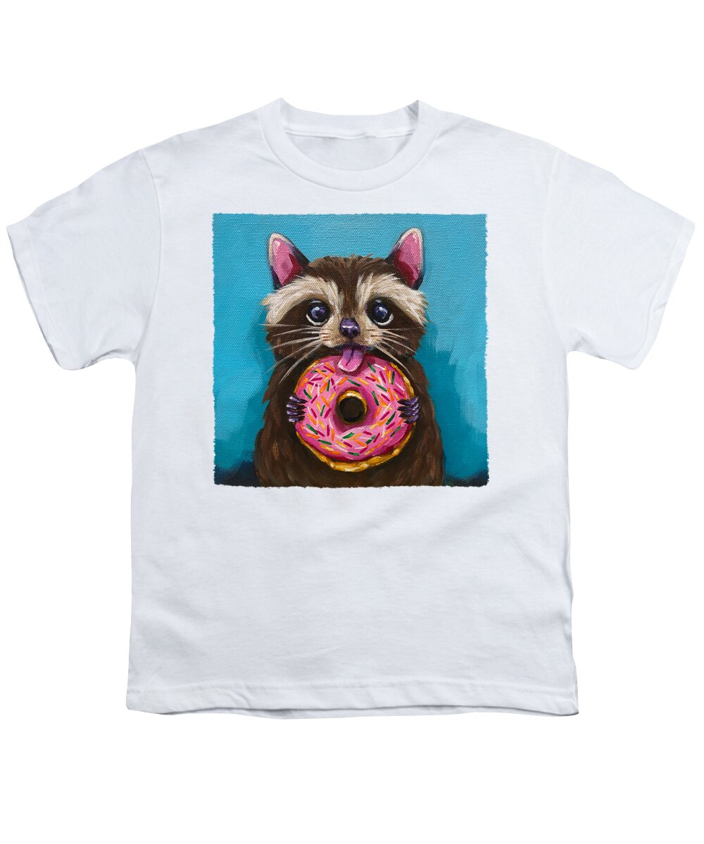 Raccoon Youth T-Shirt featuring the painting Raccoon Breakfast by Lucia Stewart