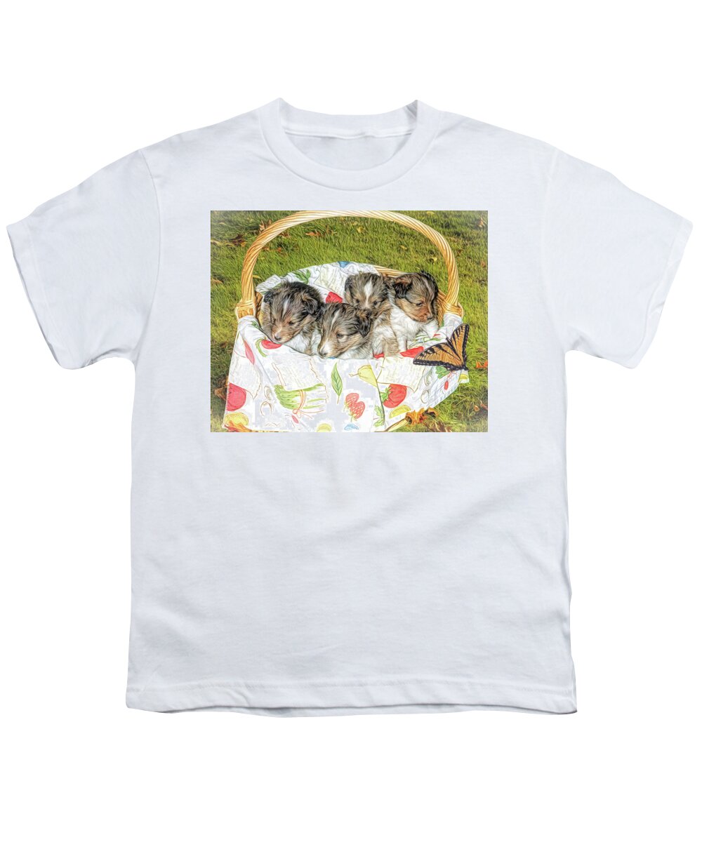 Pup Youth T-Shirt featuring the digital art First Time Outside by Dennis Lundell