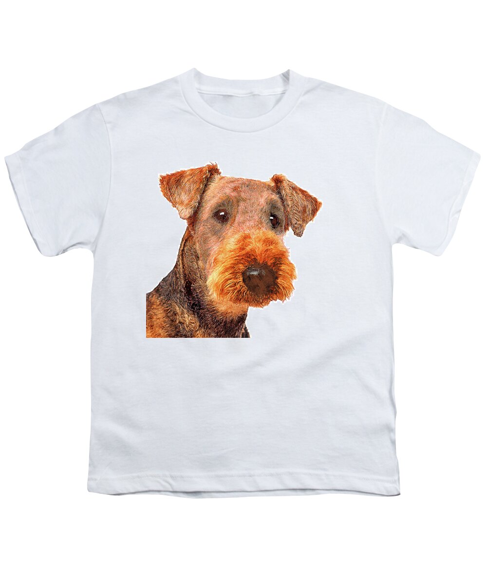 Airedale Youth T-Shirt featuring the painting Totally Adorable, Airedale Terrier Dog by Custom Pet Portrait Art Studio