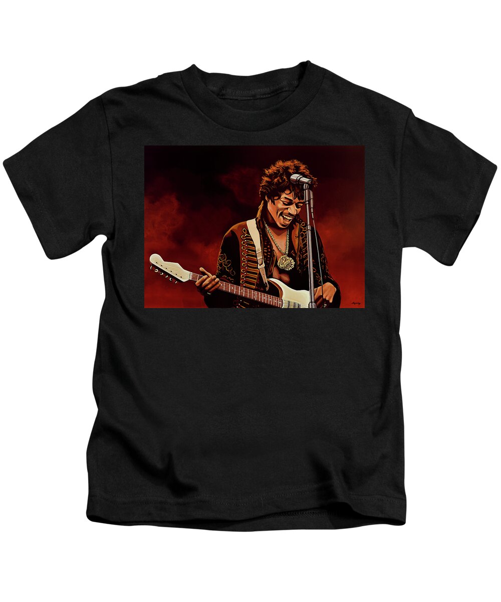 Jimi Hendrix Kids T-Shirt featuring the painting Jimi Hendrix Painting by Paul Meijering