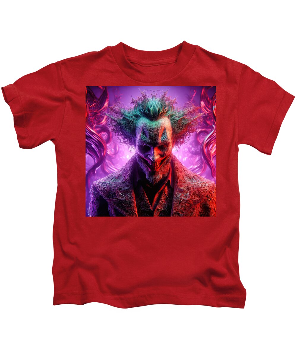 Joker Kids T-Shirt featuring the digital art Fractalized Joker by Bill and Linda Tiepelman