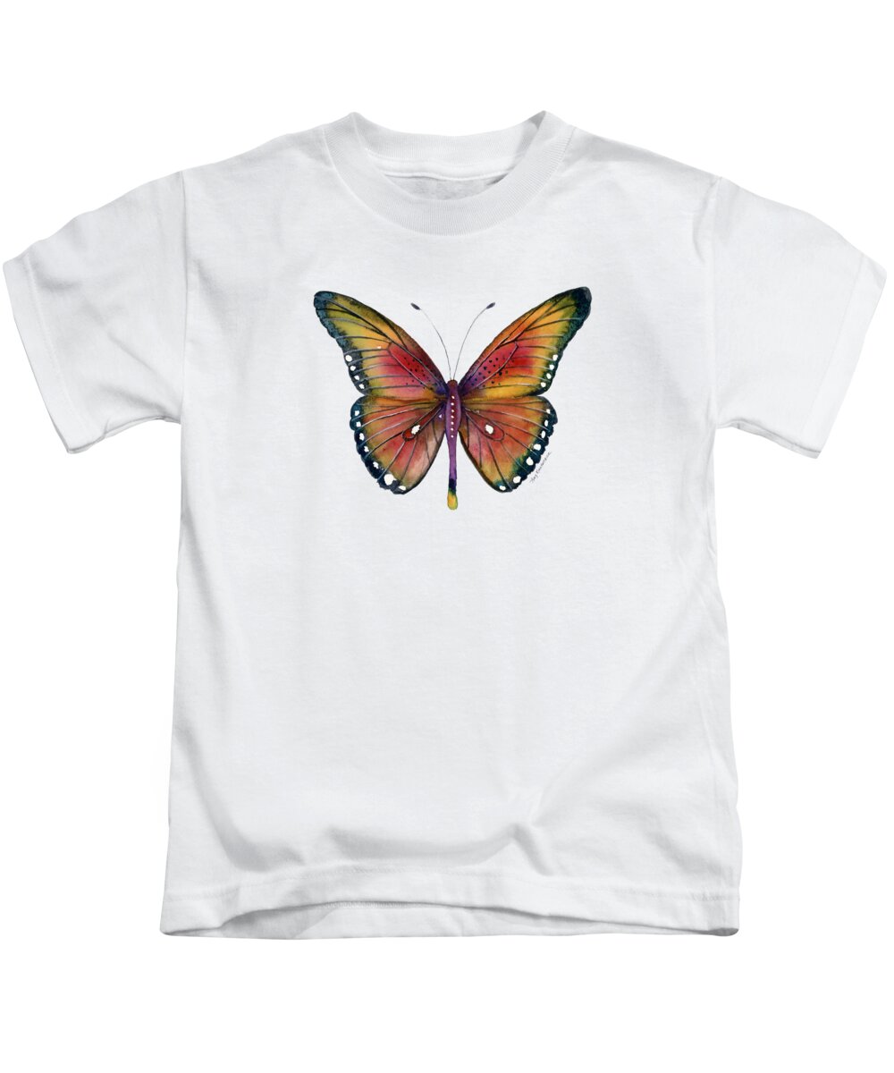 Spotted Butterfly Kids T-Shirt featuring the painting 66 Spotted Wing Butterfly by Amy Kirkpatrick