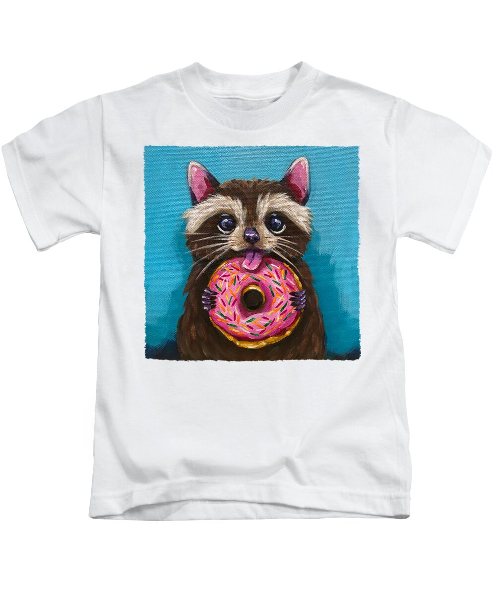 Raccoon Kids T-Shirt featuring the painting Raccoon Breakfast by Lucia Stewart