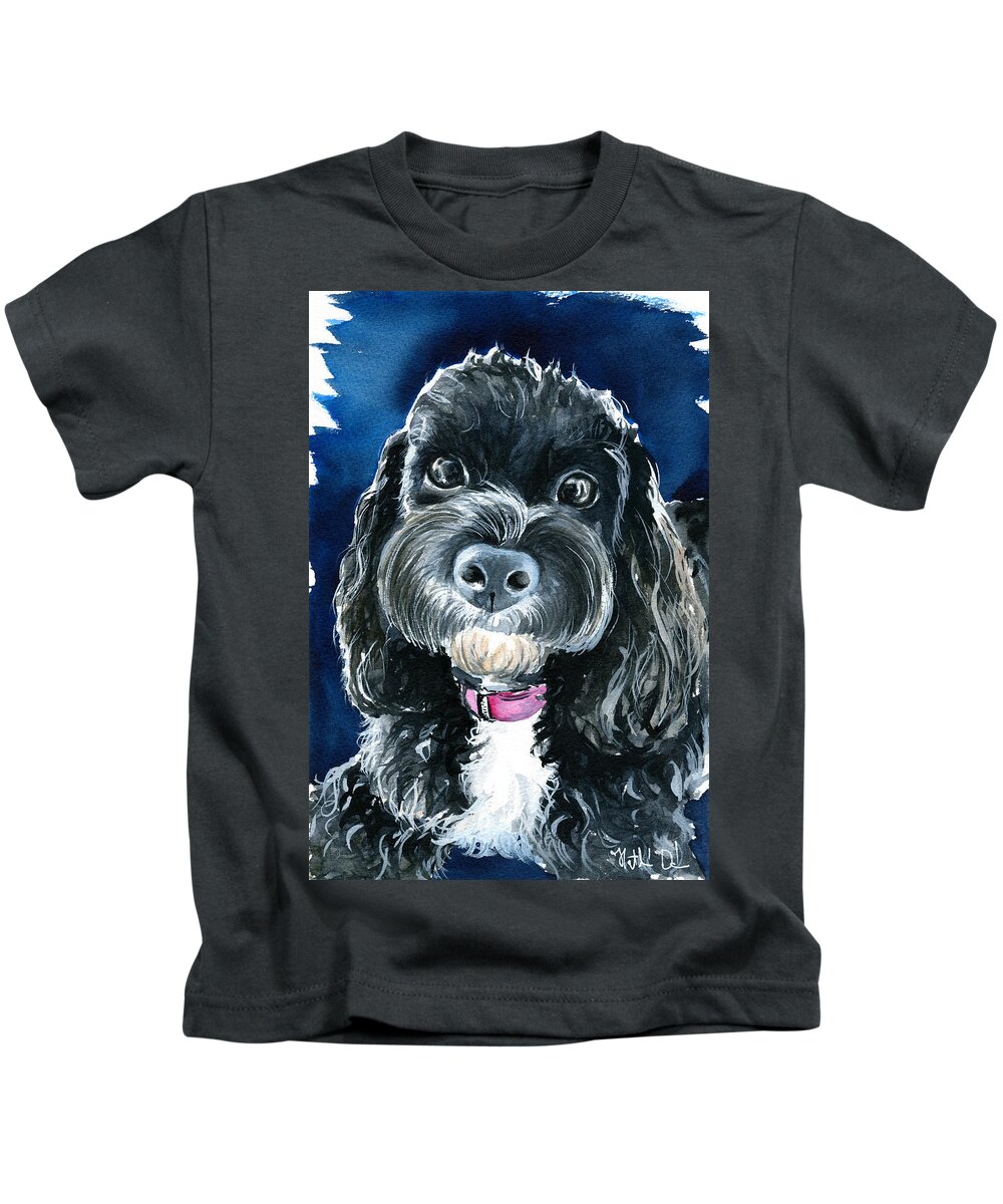Cavoodle Kids T-Shirt featuring the painting Scout - Cavoodle Dog Painting by Dora Hathazi Mendes