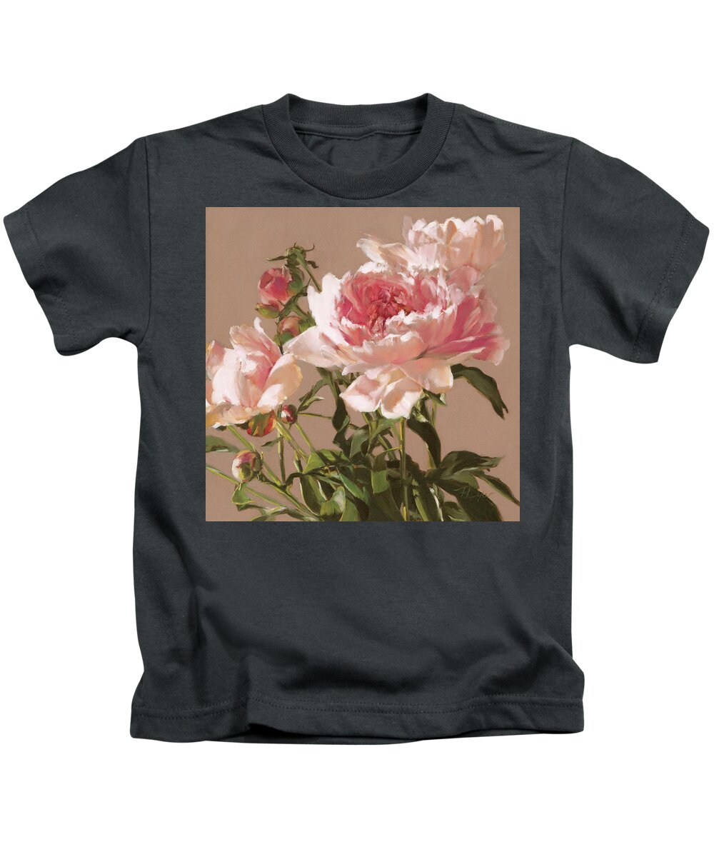 Pink Peonies Kids T-Shirt featuring the painting Pink Peonies by Roxanne Dyer