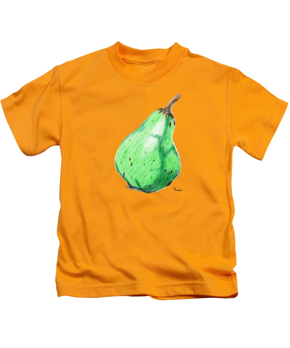 Green Kids T-Shirt featuring the drawing Green Pear by Ali Baucom