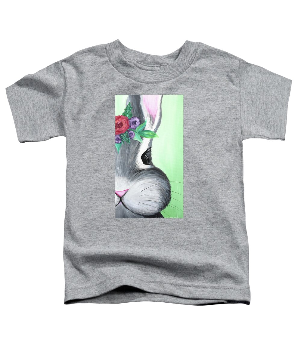 Easter Toddler T-Shirt featuring the painting Grey Easter Bunny with Flowers by Ashley Lane