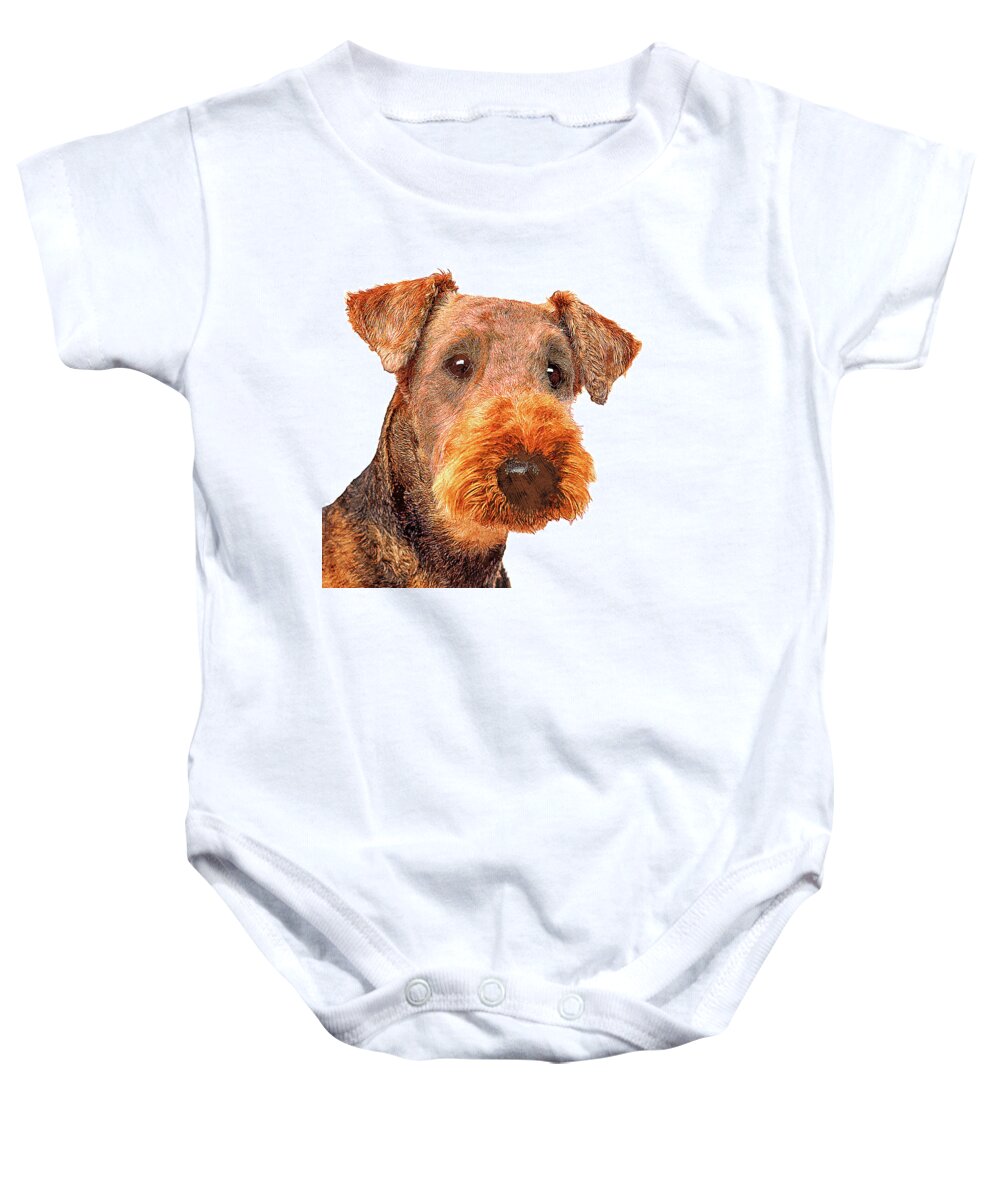 Airedale Baby Onesie featuring the painting Totally Adorable, Airedale Terrier Dog by Custom Pet Portrait Art Studio