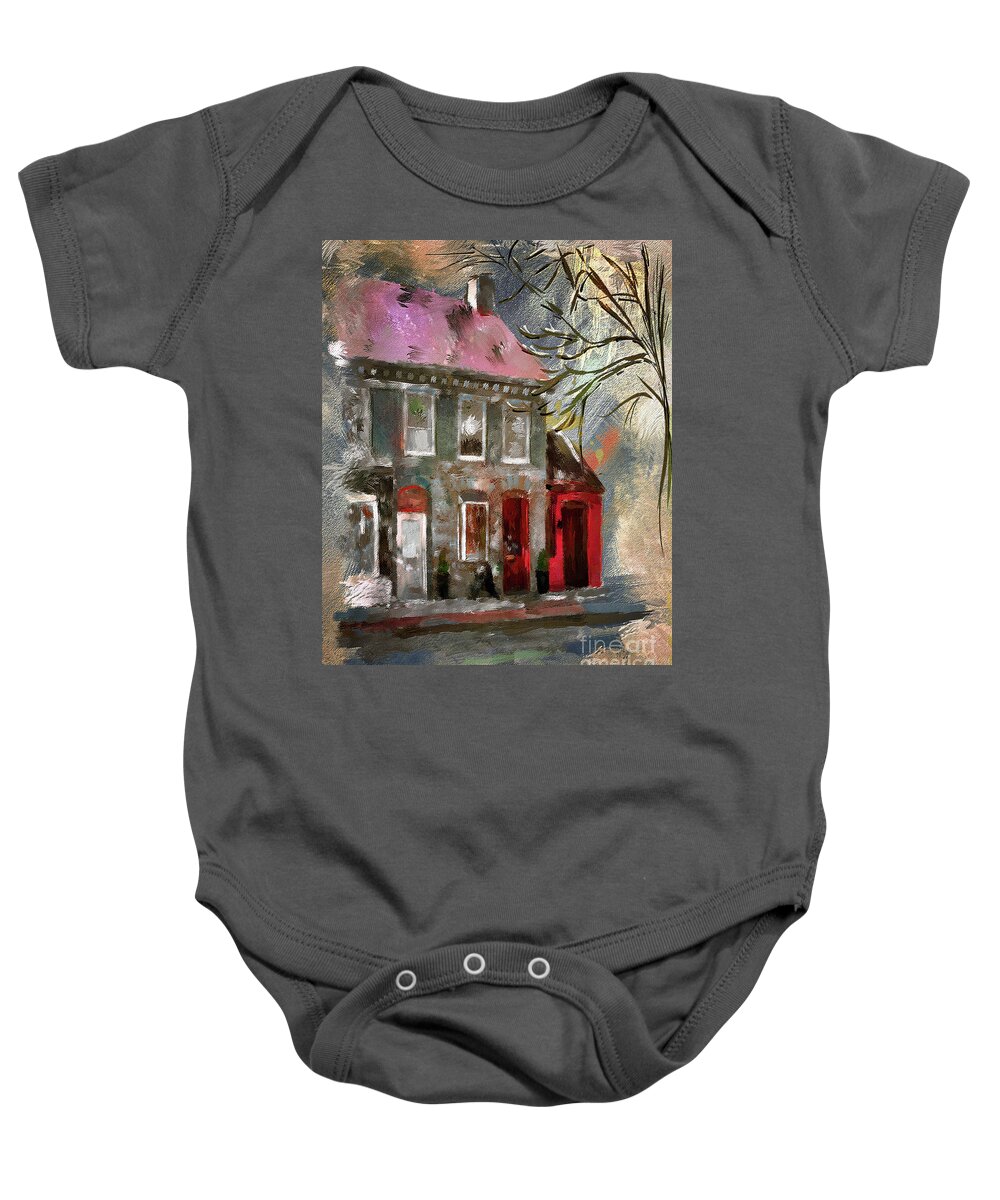 Architecture Baby Onesie featuring the digital art Small Town Shops by Lois Bryan