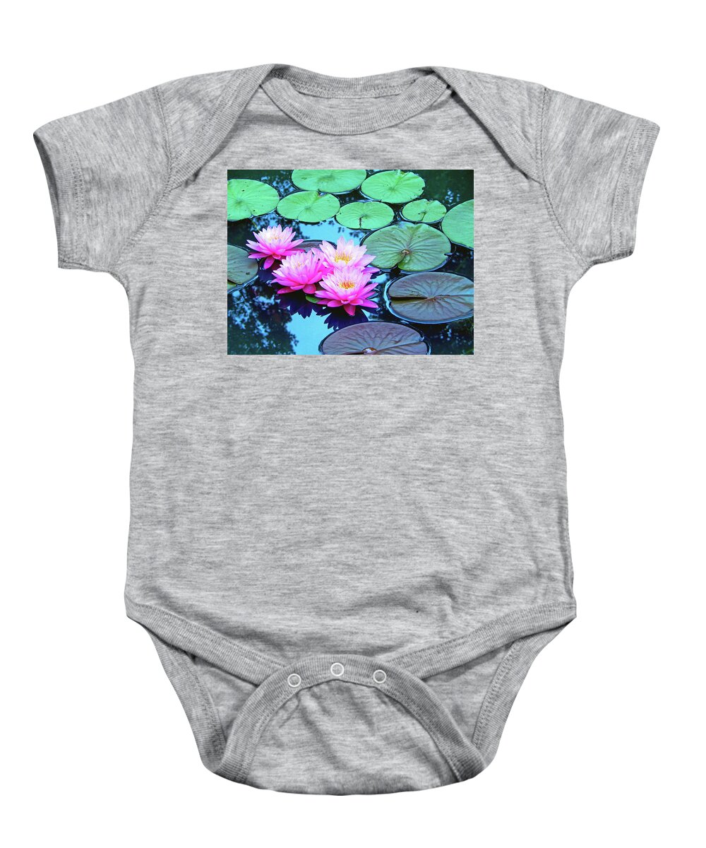 Nature Baby Onesie featuring the photograph Pink Waterlilies Horizontal 300			 by Sharon Williams Eng