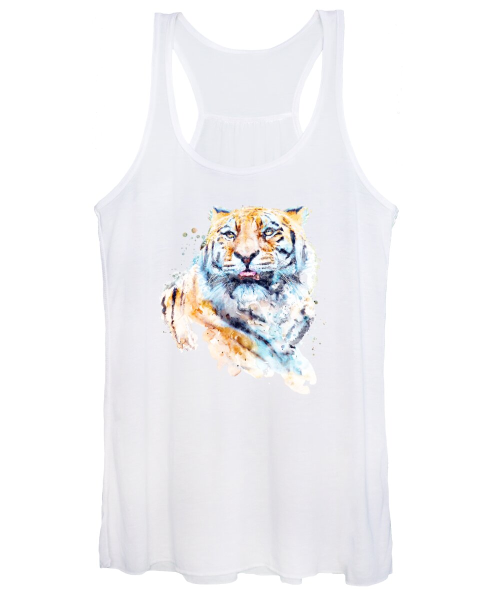 Marian Voicu Women's Tank Top featuring the painting Siberian Tiger Looking Up by Marian Voicu