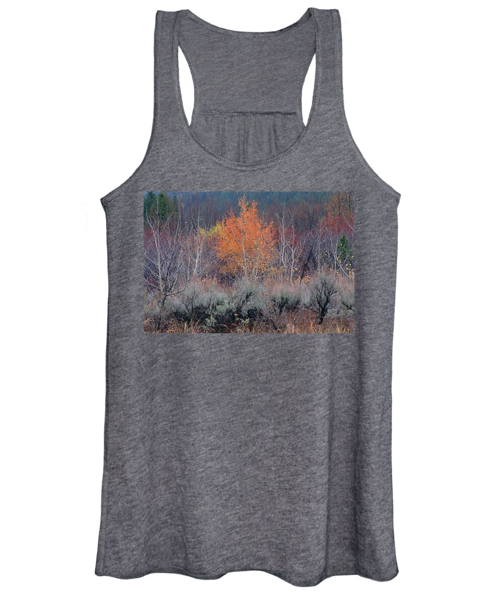 Inspirational Women's Tank Top featuring the photograph The Last Aspen of the Season, Wyoming by Bonnie Colgan