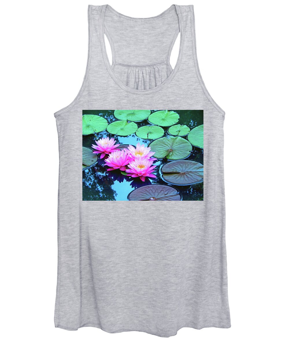 Nature Women's Tank Top featuring the photograph Pink Waterlilies Horizontal 300			 by Sharon Williams Eng