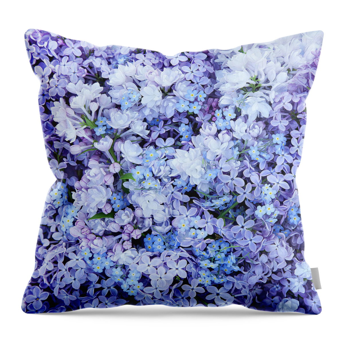 Face Mask Throw Pillow featuring the photograph Lilacs And Forget Me Nots by Theresa Tahara