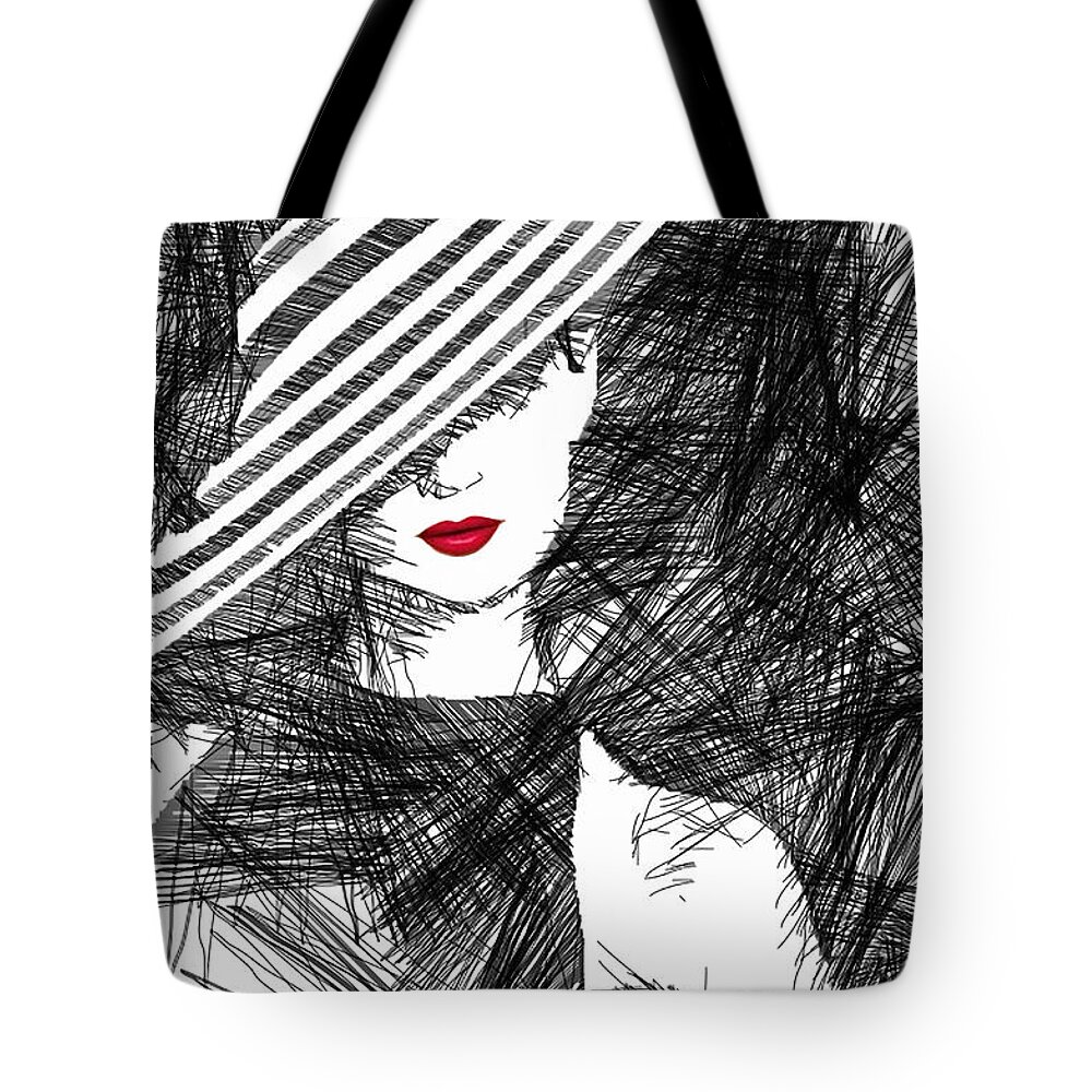 Woman Tote Bag featuring the digital art Woman with a Hat by Rafael Salazar