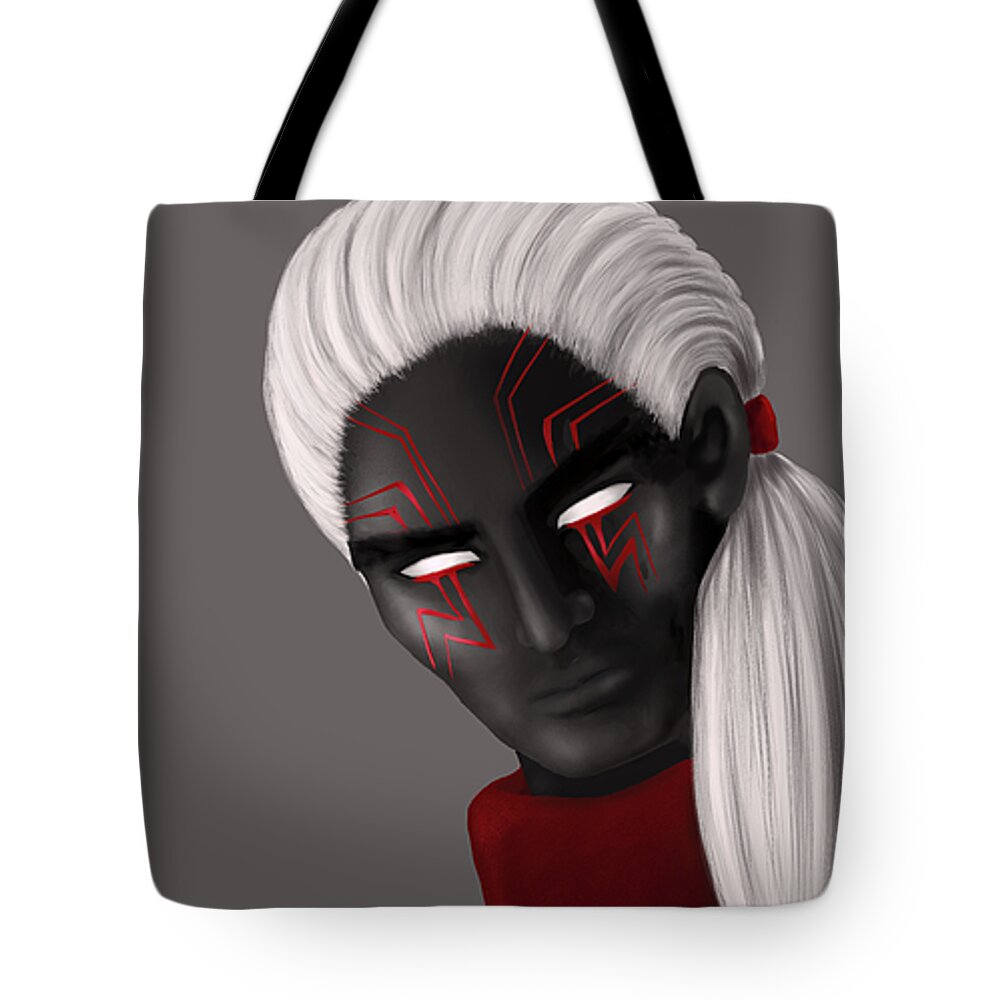 Dark Tote Bag featuring the digital art Dark Wizard Character White Face Tattoos by Boriana Giormova