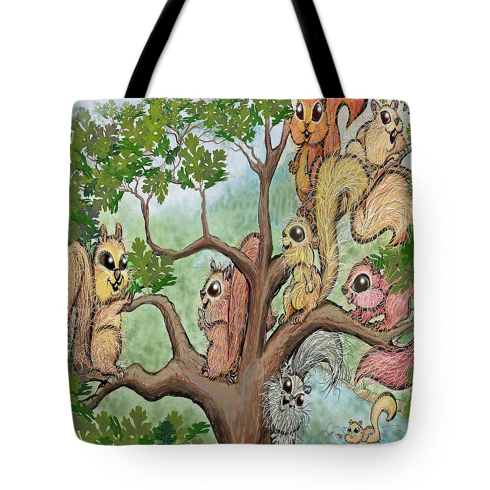 Squirrel Tote Bag featuring the digital art Squirrels by Kevin Middleton