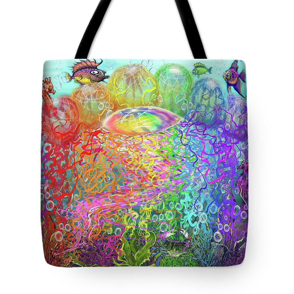 Rainbow Tote Bag featuring the digital art Rainbow Jellyfishes by Kevin Middleton