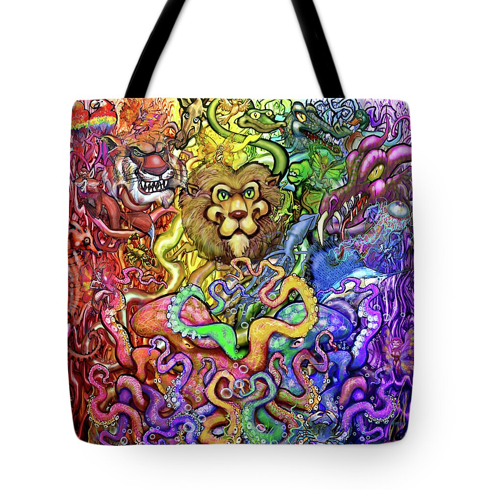 Animal Tote Bag featuring the digital art Rainbow of Animals by Kevin Middleton