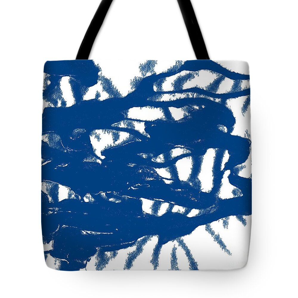 Coronavirus Tote Bag featuring the painting Blue Sponged Splatter Abstract Art Painting by Joseph Baril