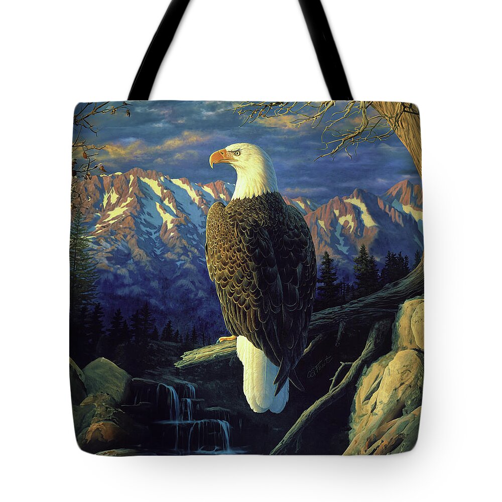 Bird Tote Bag featuring the painting Morning Quest by Crista Forest