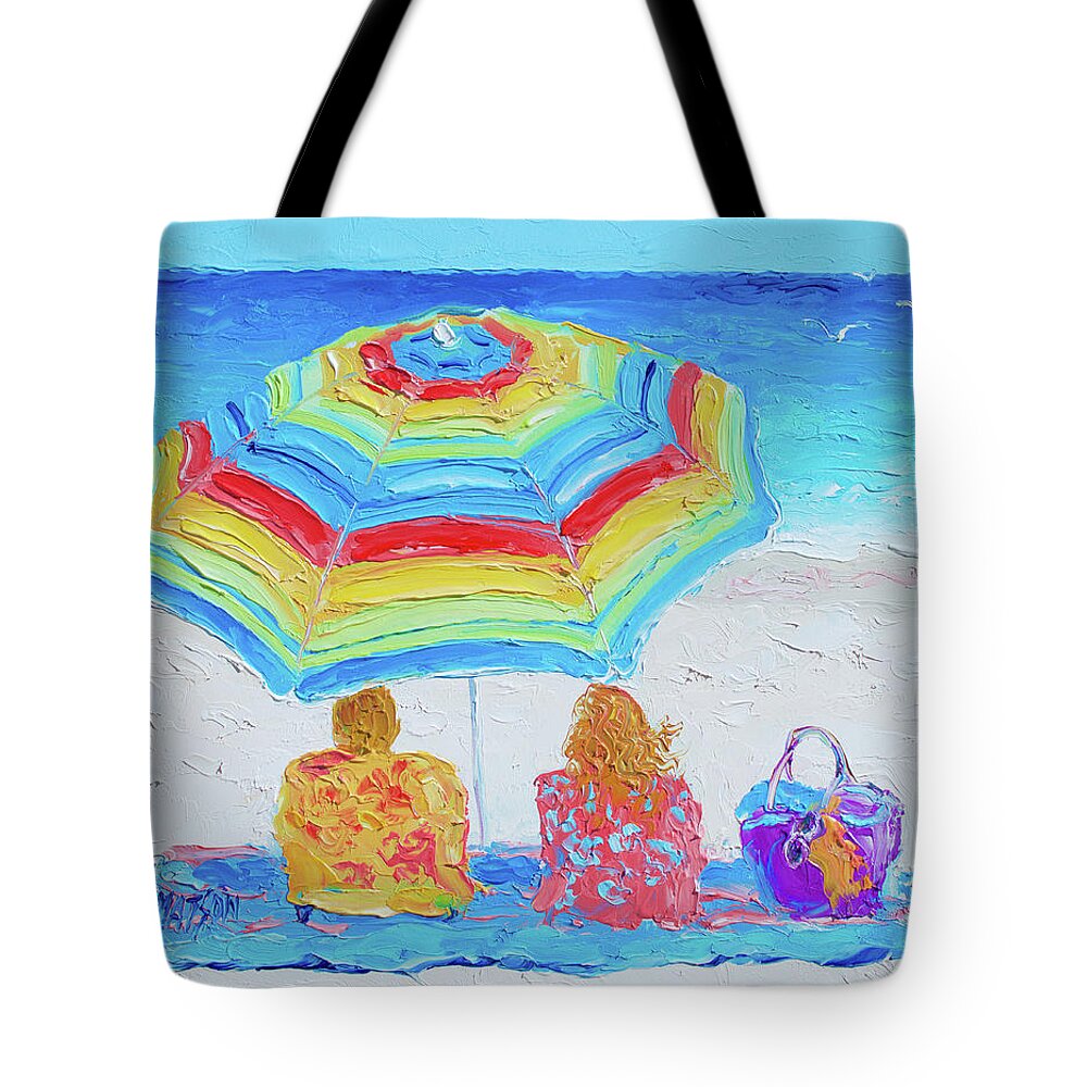 Beach Tote Bag featuring the painting Perfect Day, summer beach scene by Jan Matson