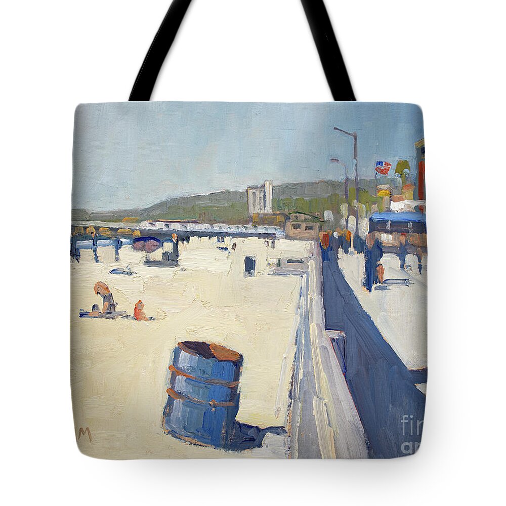 Crystal Pier Tote Bag featuring the painting Pier View - Pacfic Beach, San Diego, California by Paul Strahm