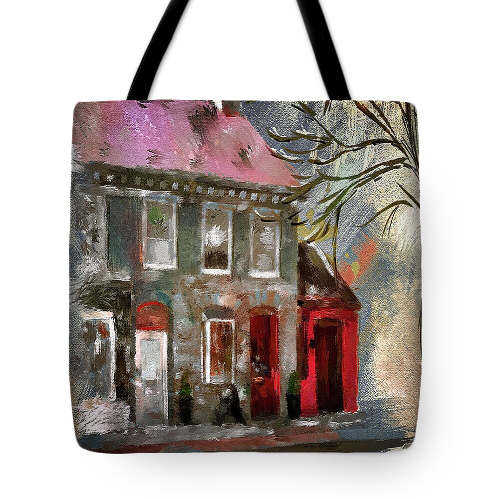Architecture Tote Bag featuring the digital art Small Town Shops by Lois Bryan