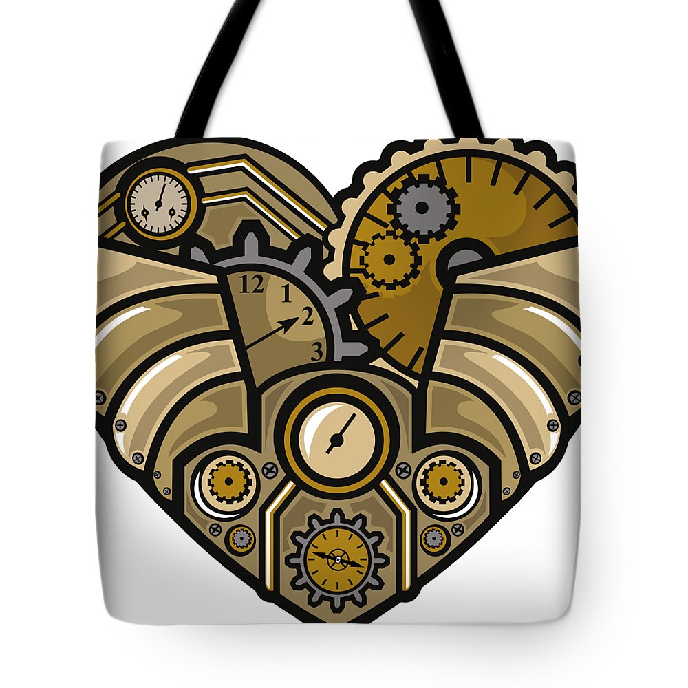 Steampunk Tote Bag featuring the digital art Steampunk Heart by Long Shot