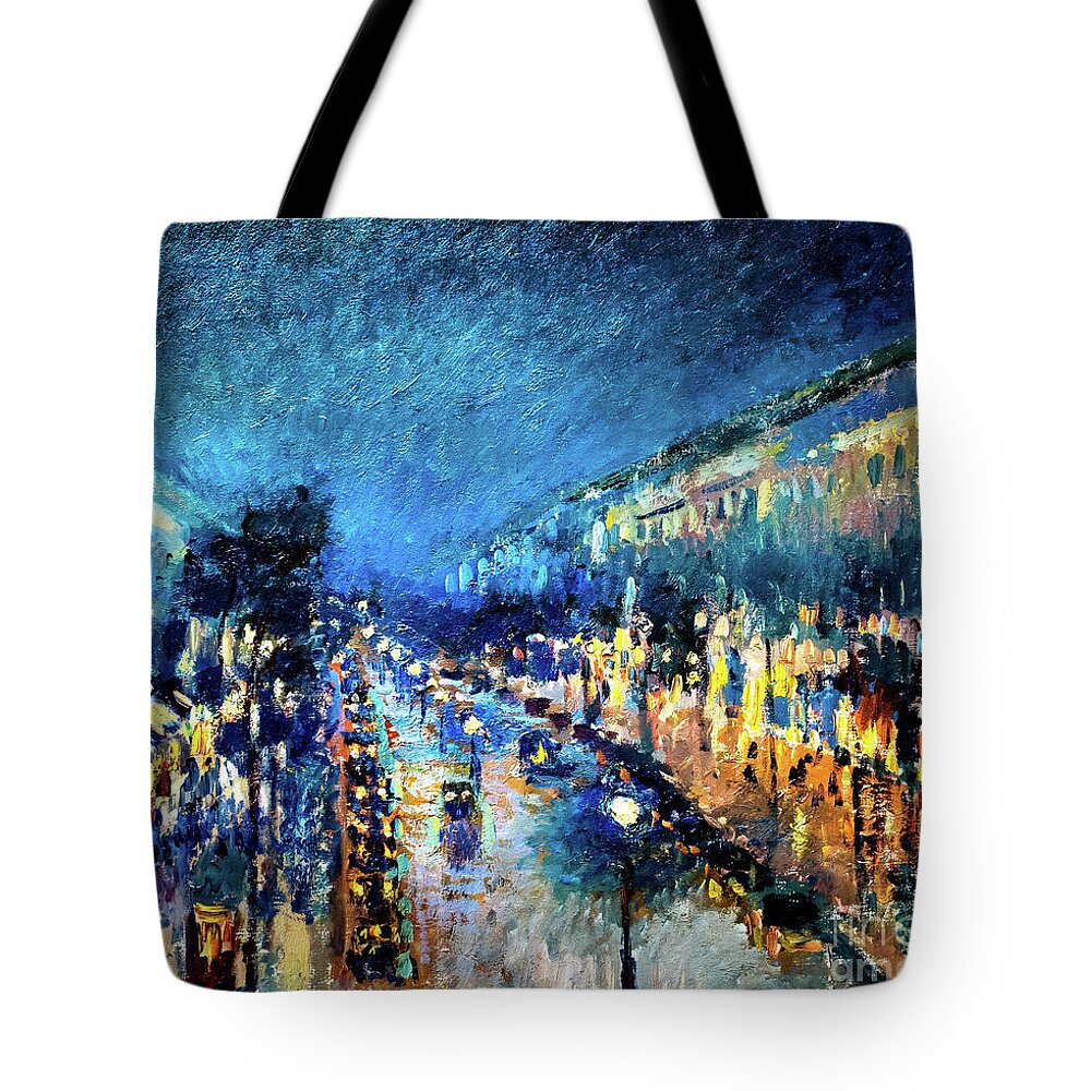 Boulevard Tote Bag featuring the painting The Boulevard Montmartre at Night by Camille Pissarro 1897 by Camille Pissarro