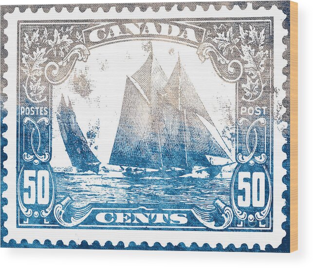 Bluenose Wood Print featuring the drawing Classic Bluenose Canadian stamp by Mounir Khalfouf